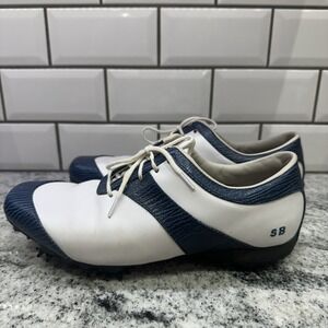 FOOTJOY WOMEN LOPRO GOLF SHOES WHITE/Teal BLUE OXFORD SIZE 8 SB Preppy‎ Leather